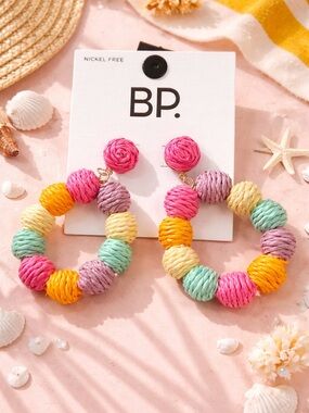BP Multicolor Wrapped Bead Hoop Earrings in Pink, Yellow, Mint, Lavender, Orange